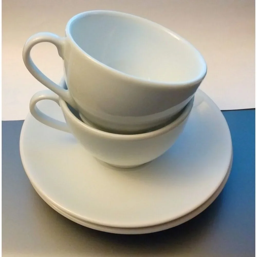 Set of 2 Vintage Apilco Tradition Porcelain Cups & Saucers for Tea Coffee